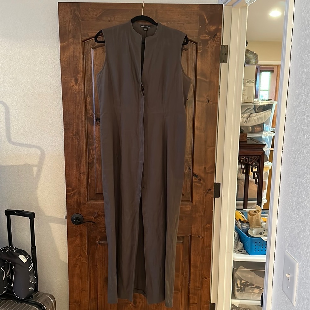 STRENESSE Gabriele Strehle sleeveless linen maxi dress with front slit. Buttons